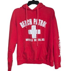 •BEACH PATROL OUTFITTERS•RED LIFEGUARD "BEACH PATROL MBSC" LOGO HOODIE MEDIUM